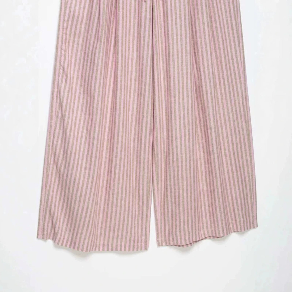 ZARA Summer Loose Casual Striped Tie Waist Wide Leg Pants